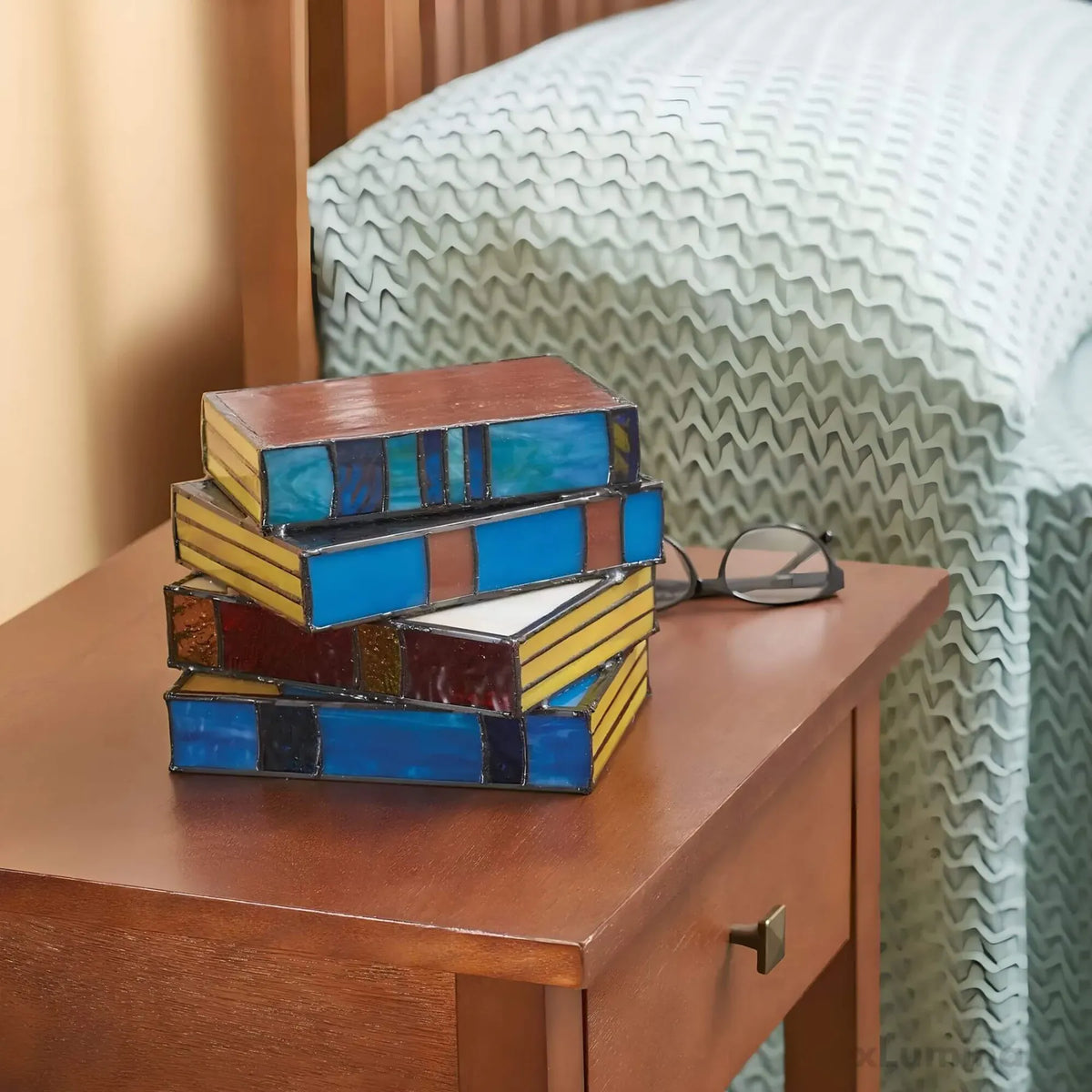 Stained Glass Book Lamp, Handmade Stacked Books Table Lamp, Gift for Book Lovers and Reading Nooks