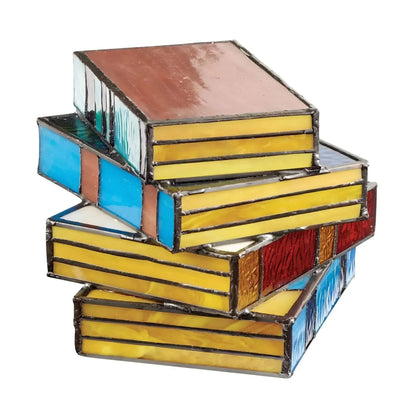 Stained Glass Book Lamp, Handmade Stacked Books Table Lamp, Gift for Book Lovers and Reading Nooks