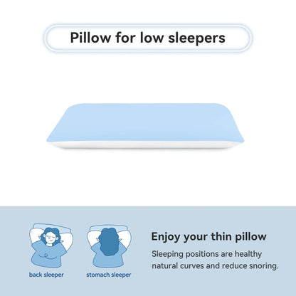 Thin Memory Foam Pillow for Stomach and Back Sleepers, Low Profile Flat Bed Pillow with Bamboo Cover