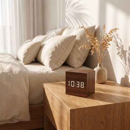 Lumo Cube LED Digital Alarm Clock with Temperature Display for Bedside and Desk