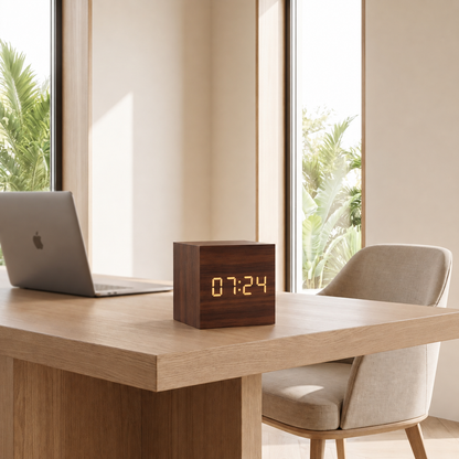 Lumo Cube LED Digital Alarm Clock with Temperature Display for Bedside and Desk