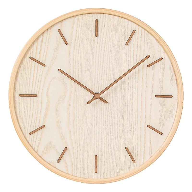 Minimalist Solid Wood Wall Clock, Silent Non-Ticking Scandinavian Clock for Living Room