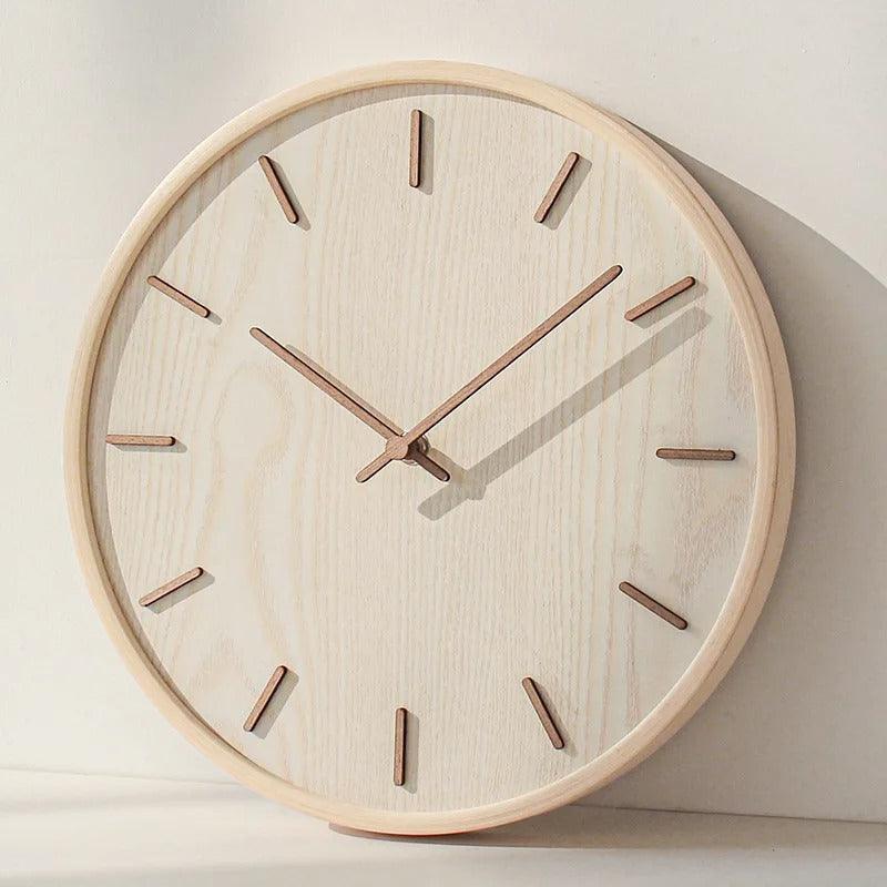 Minimalist Solid Wood Wall Clock, Silent Non-Ticking Scandinavian Clock for Living Room