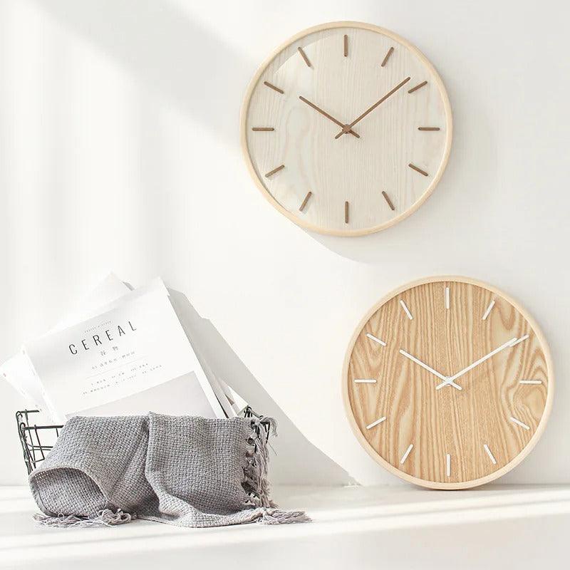 Minimalist Solid Wood Wall Clock, Silent Non-Ticking Scandinavian Clock for Living Room
