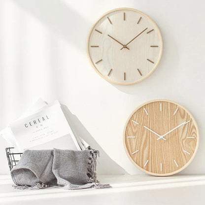 Minimalist Solid Wood Wall Clock, Silent Non-Ticking Scandinavian Clock for Living Room