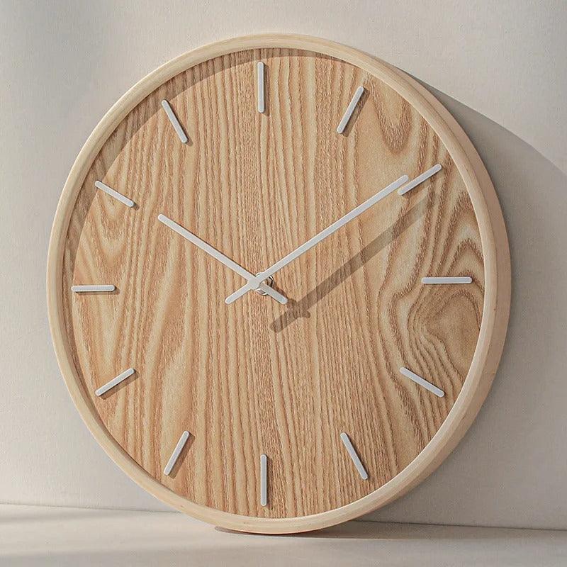 Minimalist Solid Wood Wall Clock, Silent Non-Ticking Scandinavian Clock for Living Room