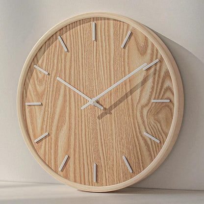 Minimalist Solid Wood Wall Clock, Silent Non-Ticking Scandinavian Clock for Living Room