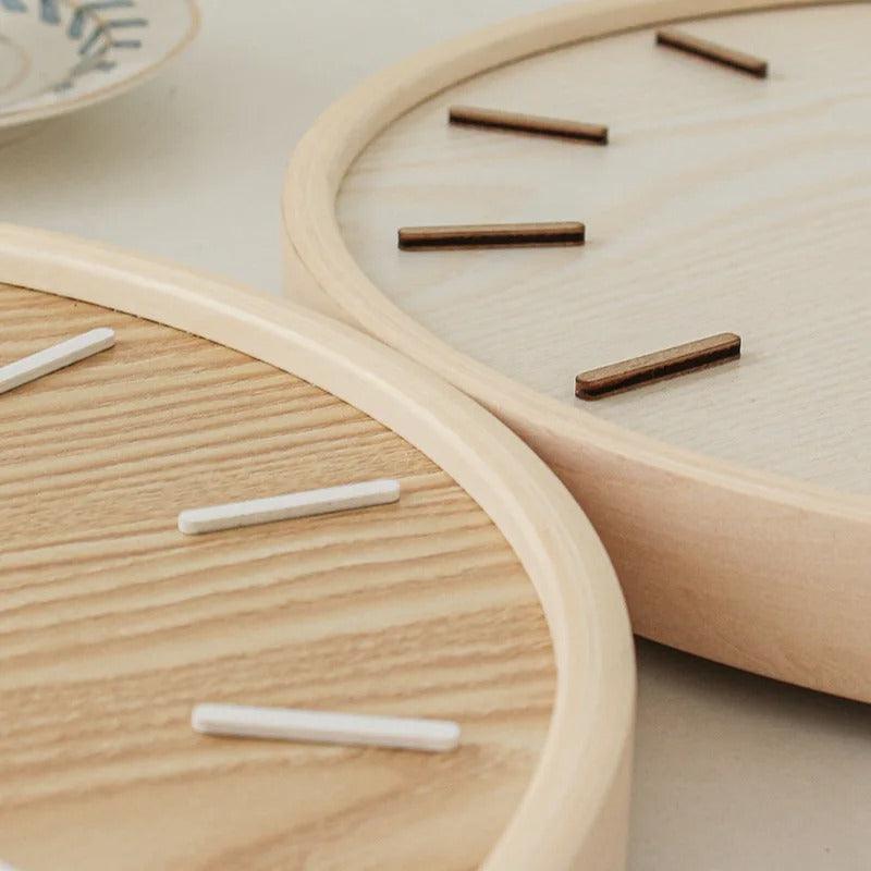Minimalist Solid Wood Wall Clock, Silent Non-Ticking Scandinavian Clock for Living Room