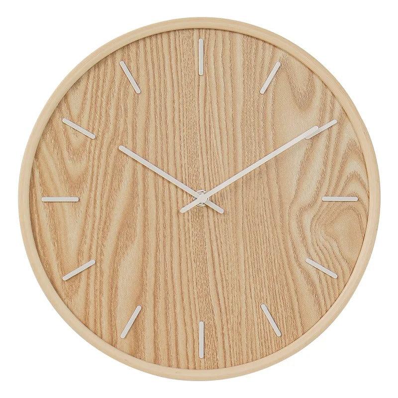 Minimalist Solid Wood Wall Clock, Silent Non-Ticking Scandinavian Clock for Living Room