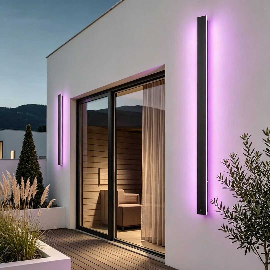 Outdoor LED Linear Wall Light, Black Long Strip Wall Sconce, IP65, Warm White or RGB
