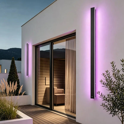 Outdoor LED Linear Wall Light, Black Long Strip Wall Sconce, IP65, Warm White or RGB