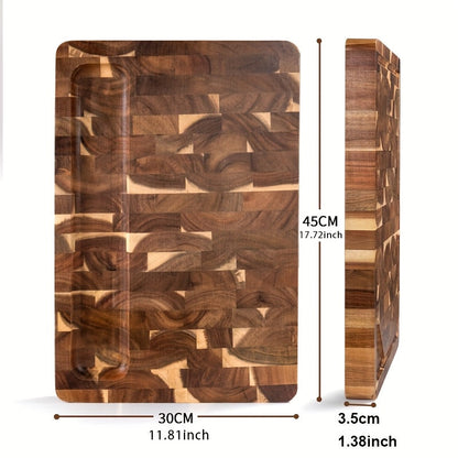 Large Acacia Wood End Grain Cutting Board with Juice Groove, Thick Butcher Block Chopping Board