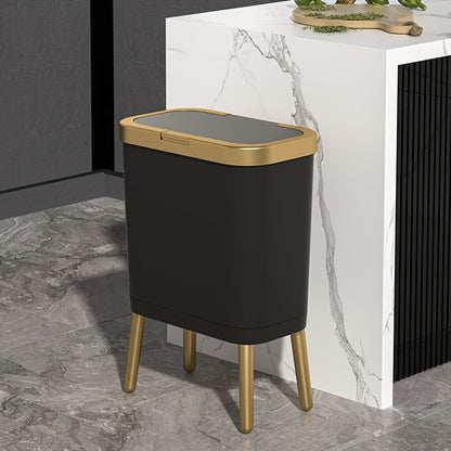 15L Slim Trash Can with Flip Lid and Gold Legs, Modern Raised Waste Bin for Kitchen, Bathroom and Bedroom