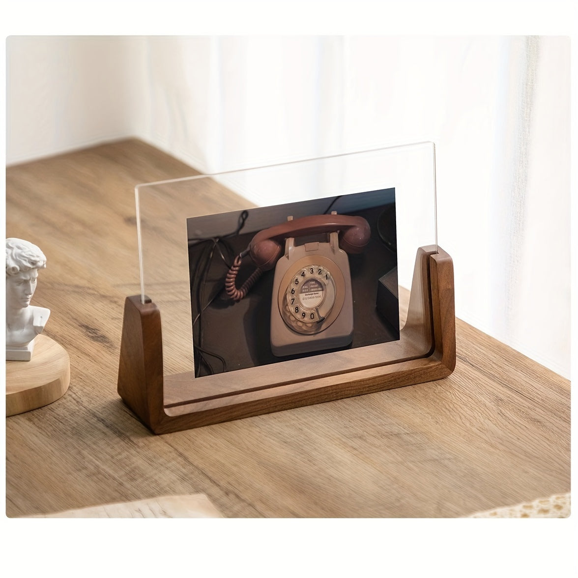 U Shaped Acrylic and Wood Photo Frame, Minimalist 6 Inch Tabletop Picture Frame, Horizontal or Vertical