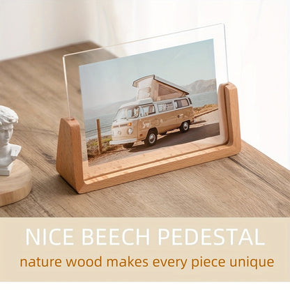 U Shaped Acrylic and Wood Photo Frame, Minimalist 6 Inch Tabletop Picture Frame, Horizontal or Vertical