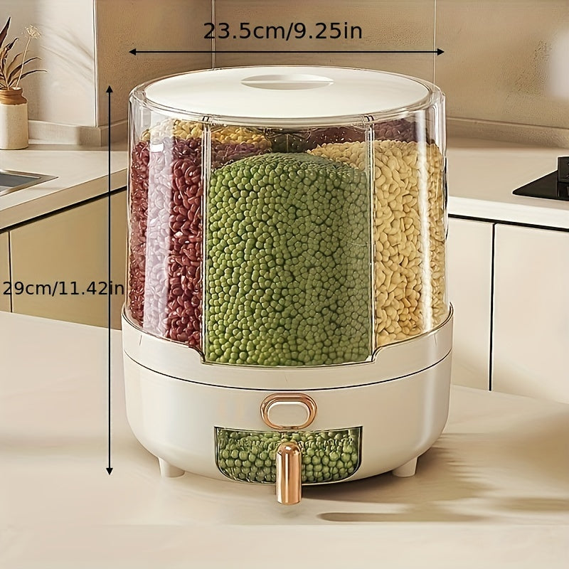 Rotating Airtight Food Storage Container, 360 Degree Rice and Grain Dispenser with Multiple Compartments