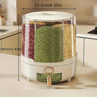 Rotating Airtight Food Storage Container, 360 Degree Rice and Grain Dispenser with Multiple Compartments