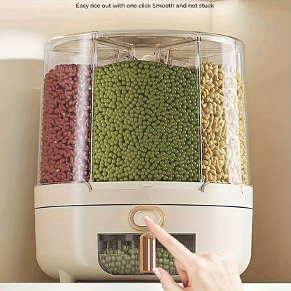Rotating Airtight Food Storage Container, 360 Degree Rice and Grain Dispenser with Multiple Compartments
