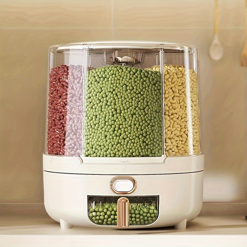 Rotating Airtight Food Storage Container, 360 Degree Rice and Grain Dispenser with Multiple Compartments