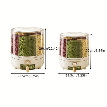Rotating Airtight Food Storage Container, 360 Degree Rice and Grain Dispenser with Multiple Compartments