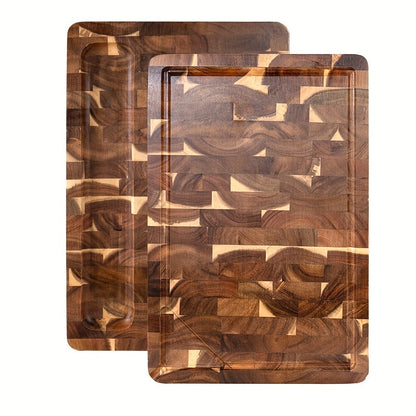 Large Acacia Wood End Grain Cutting Board with Juice Groove, Thick Butcher Block Chopping Board