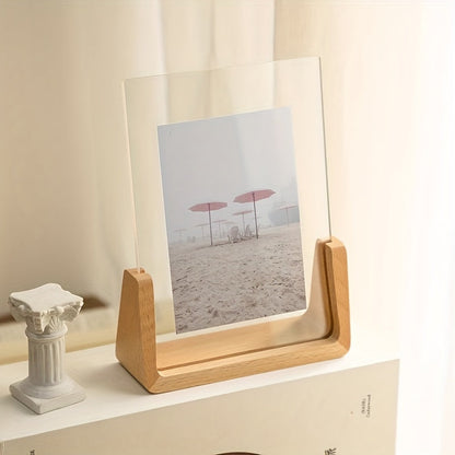 U Shaped Acrylic and Wood Photo Frame, Minimalist 6 Inch Tabletop Picture Frame, Horizontal or Vertical