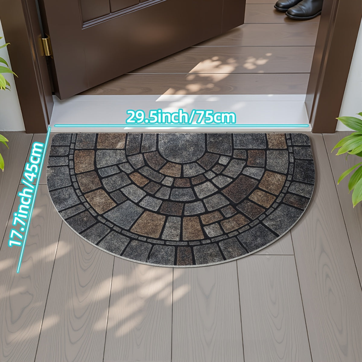 Half Circle Door Mat, Non Slip Stone Mosaic Entryway Rug for Indoor and Outdoor Use