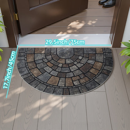 Half Circle Door Mat, Non Slip Stone Mosaic Entryway Rug for Indoor and Outdoor Use