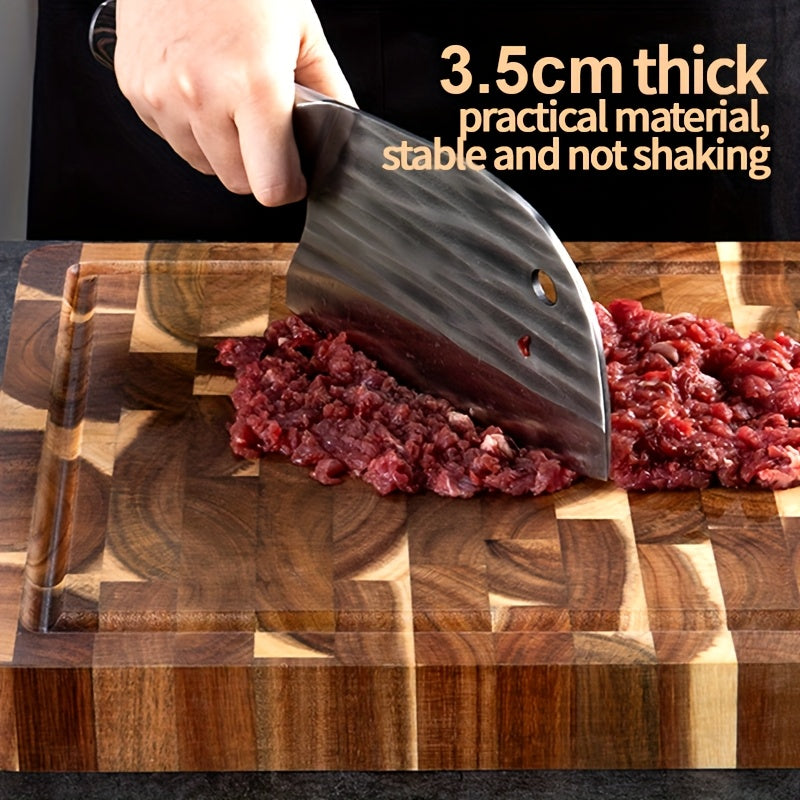 Large Acacia Wood End Grain Cutting Board with Juice Groove, Thick Butcher Block Chopping Board