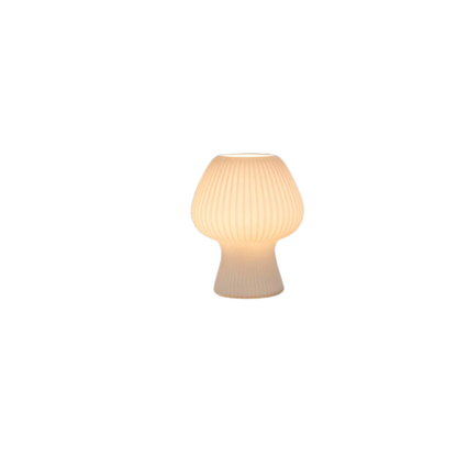 Vintage Ribbed Glass Mushroom Lamp, Dimmable LED Bedside Table Lamp in Mid Century Style