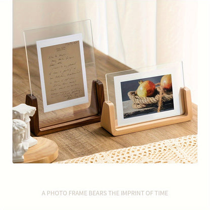 U Shaped Acrylic and Wood Photo Frame, Minimalist 6 Inch Tabletop Picture Frame, Horizontal or Vertical