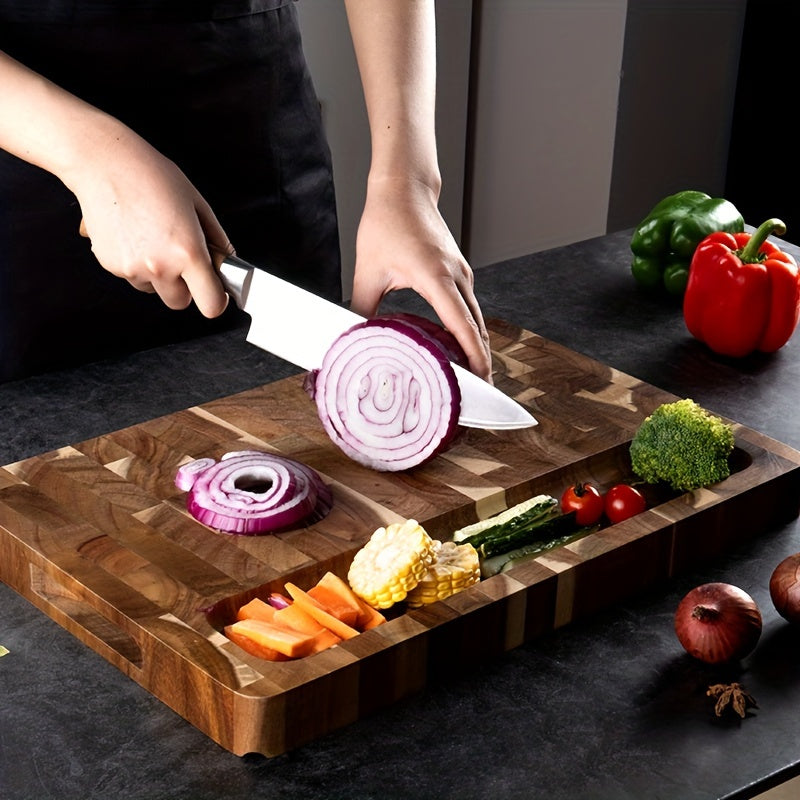 Large Acacia Wood End Grain Cutting Board with Juice Groove, Thick Butcher Block Chopping Board
