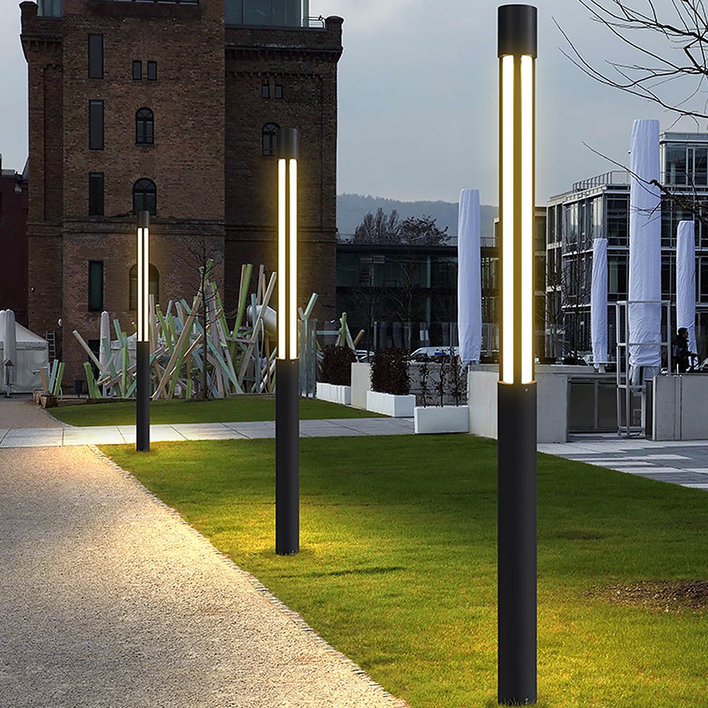 Modern Outdoor LED Bollard Light, Black Cylinder Pathway Light, 3000K Warm White, IP65