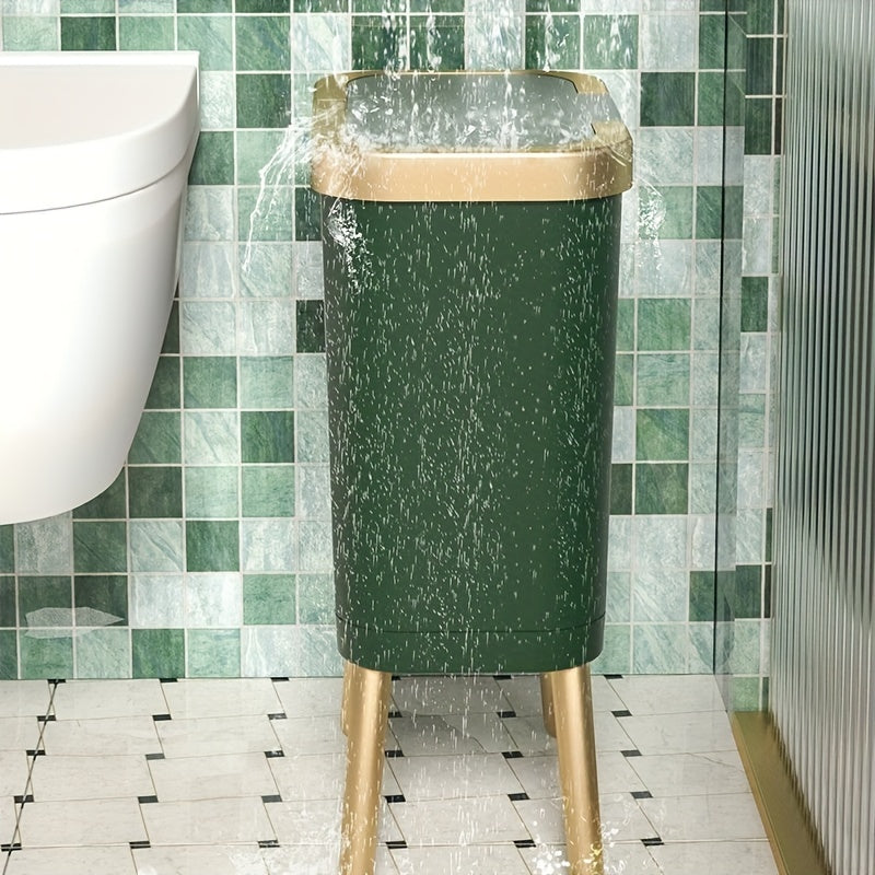15L Slim Trash Can with Flip Lid and Gold Legs, Modern Raised Waste Bin for Kitchen, Bathroom and Bedroom