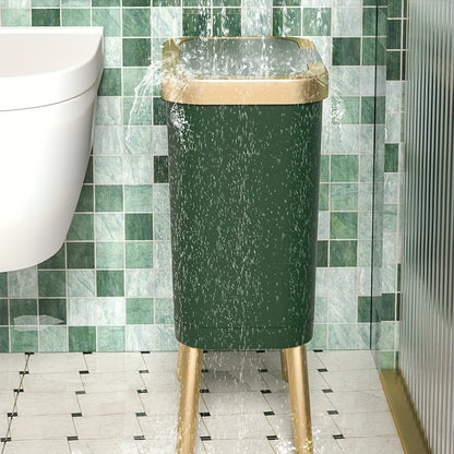 15L Slim Trash Can with Flip Lid and Gold Legs, Modern Raised Waste Bin for Kitchen, Bathroom and Bedroom
