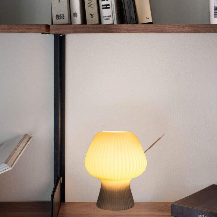 Vintage Ribbed Glass Mushroom Lamp, Dimmable LED Bedside Table Lamp in Mid Century Style
