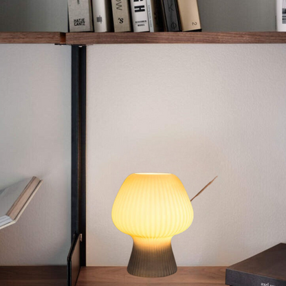 Vintage Ribbed Glass Mushroom Lamp, Dimmable LED Bedside Table Lamp in Mid Century Style
