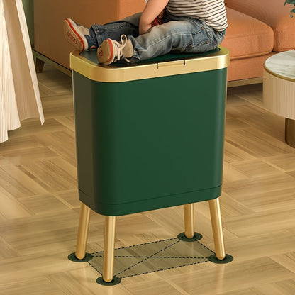 15L Slim Trash Can with Flip Lid and Gold Legs, Modern Raised Waste Bin for Kitchen, Bathroom and Bedroom