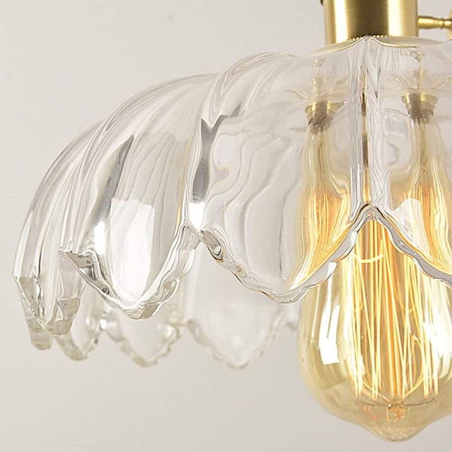 Vintage Flower Glass Pendant Light, Scalloped Glass Hanging Lamp with Brass Socket for Kitchen and Dining Room