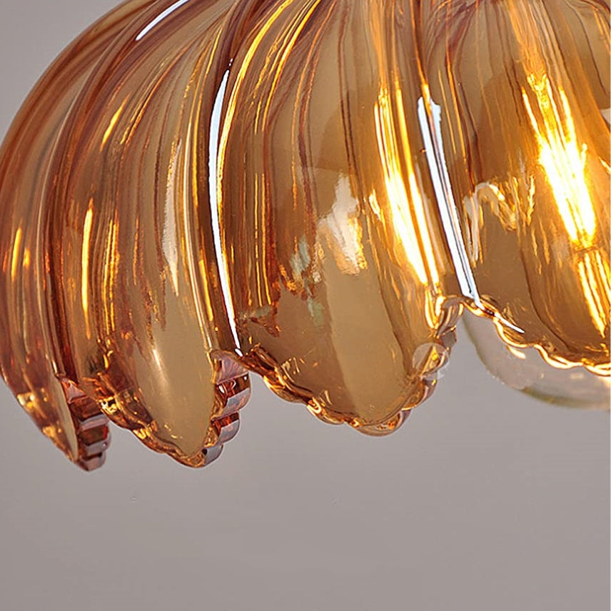 Vintage Flower Glass Pendant Light, Scalloped Glass Hanging Lamp with Brass Socket for Kitchen and Dining Room