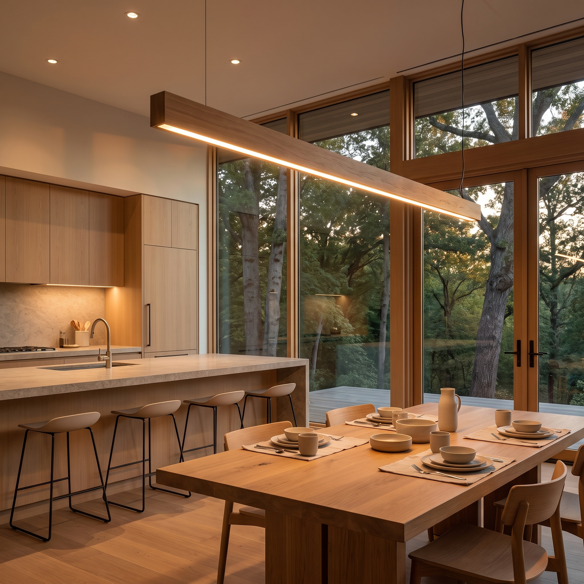 Villavelv kitchen and dining corner with pendant light