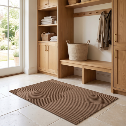 Door mat in a warm modern laundry and mudroom