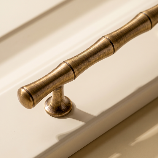 Macro detail of the brushed antique brass finish