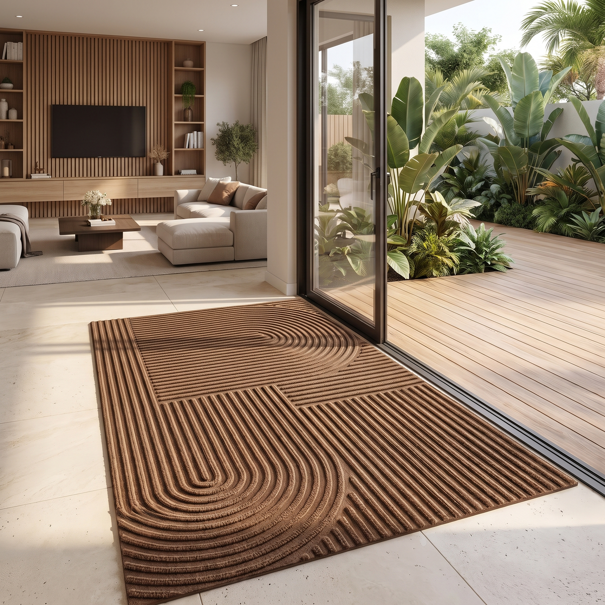 Door mat at a glass patio door threshold