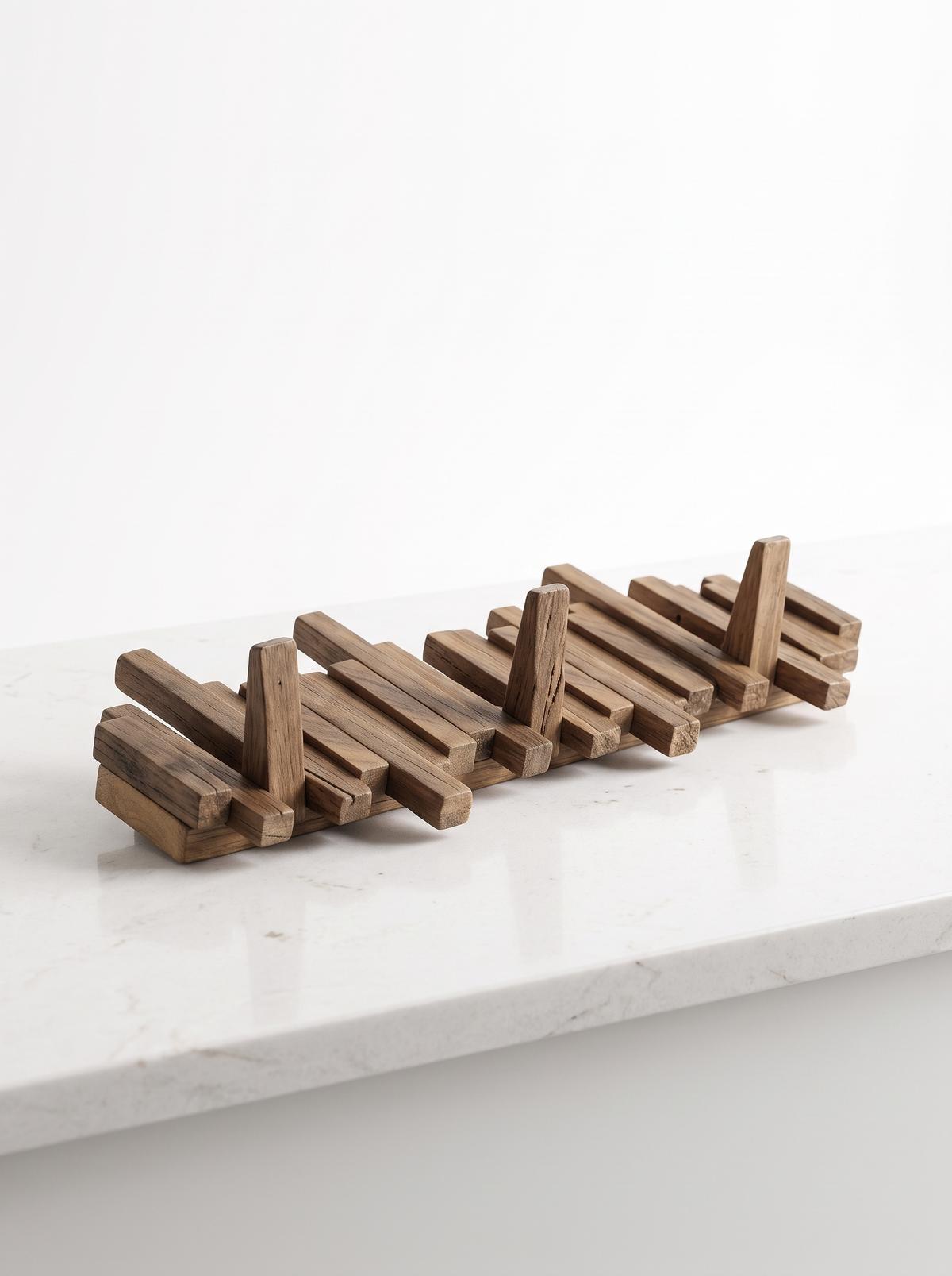 Halden coat rack on a white counter