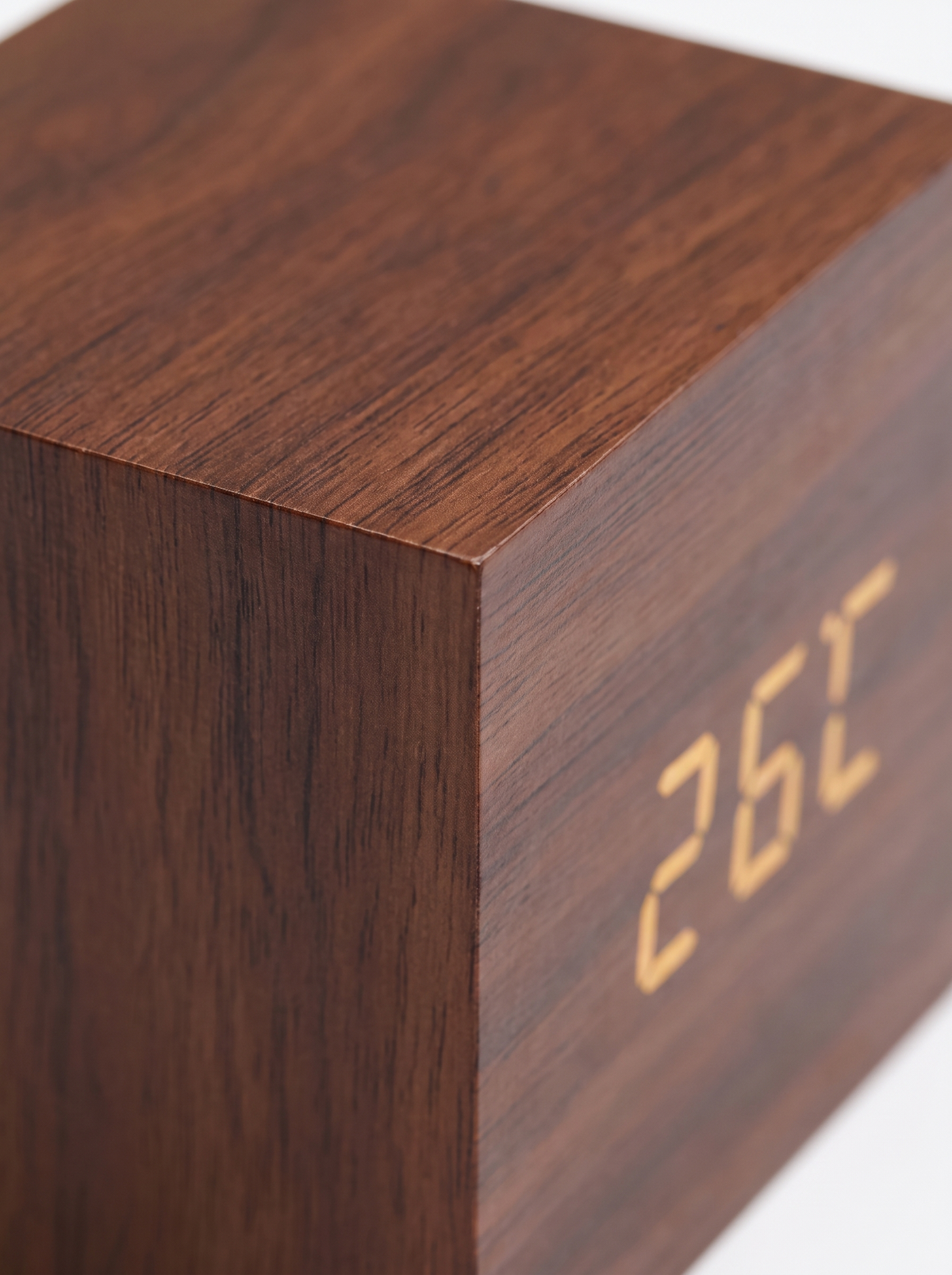 Close view of the cube clock corner and housing seam