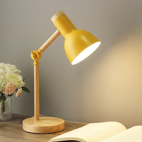 Nordic Wooden LED Desk Lamp, Adjustable Wood and Metal Reading Light in 5 Colors, Warm or Cool White