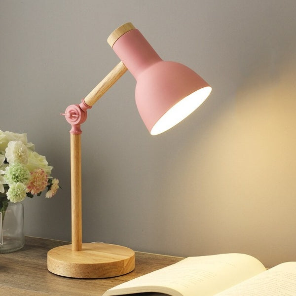 Nordic Wooden LED Desk Lamp, Adjustable Wood and Metal Reading Light in 5 Colors, Warm or Cool White
