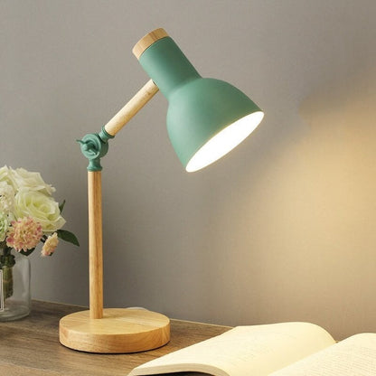 Nordic Wooden LED Desk Lamp, Adjustable Wood and Metal Reading Light in 5 Colors, Warm or Cool White