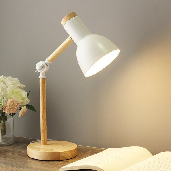 Nordic Wooden LED Desk Lamp, Adjustable Wood and Metal Reading Light in 5 Colors, Warm or Cool White